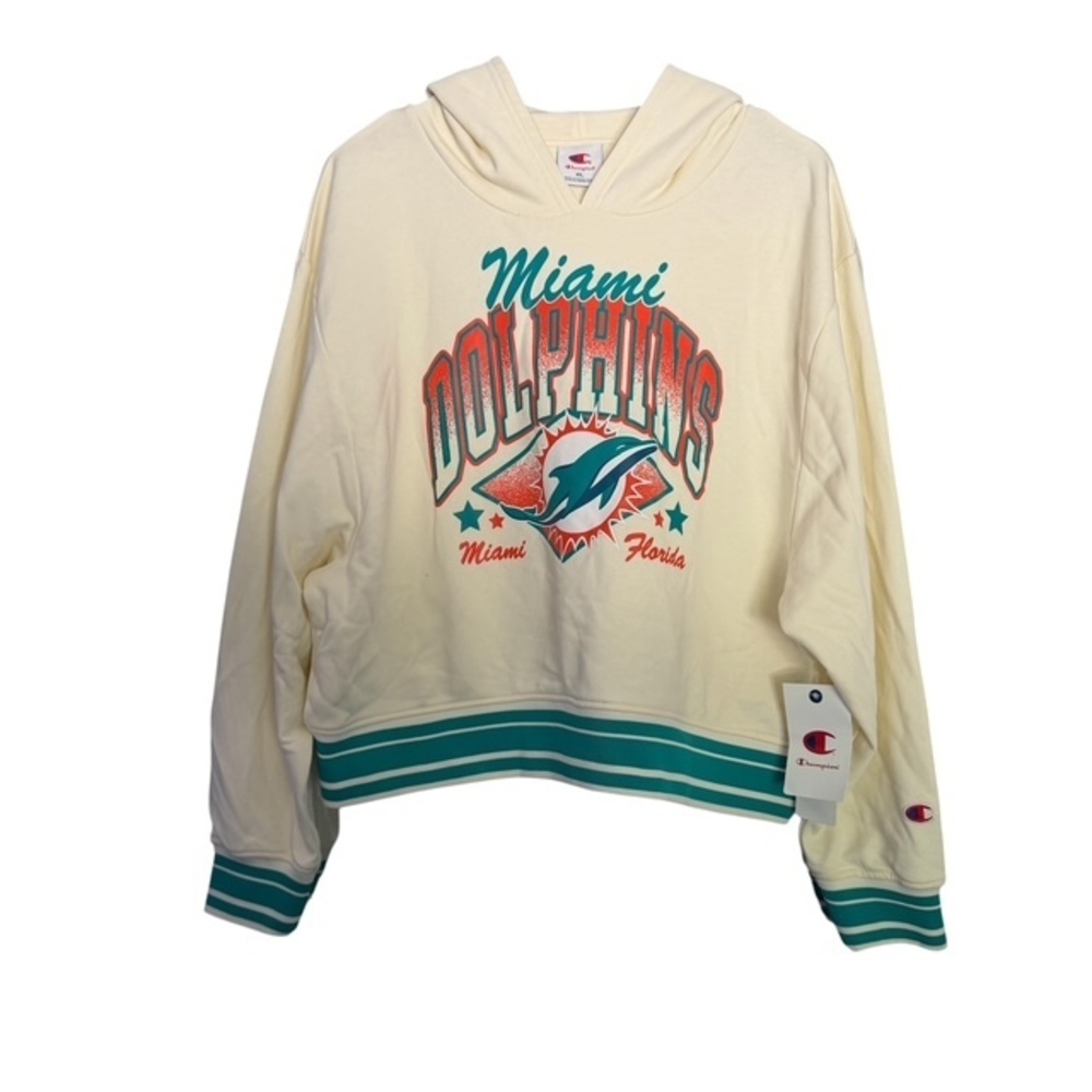 Miami Dolphins Mens Champion Hooded Sweatshirt Cream - Size X-Large *NWT*